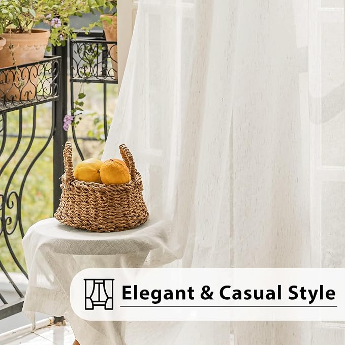 FMFUNCTEX Linen Sheer Curtains for Living Room, Natural Flax Blend Window - Image 7