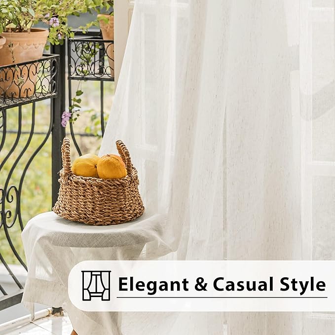FMFUNCTEX Linen Sheer Curtains for Bedroom, Natural Flax Blend Window Draperies - Image 6