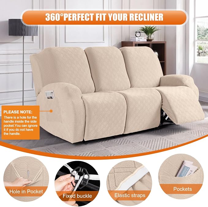 VANSOFY Recliner Cover, 3-Pieces Stretch Reclining Couch Covers - Image 5