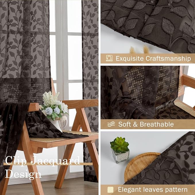 Chyhomenyc Chocolate Sheer Curtains 90 Inch Length 2 Panels Set, Light - Image 7