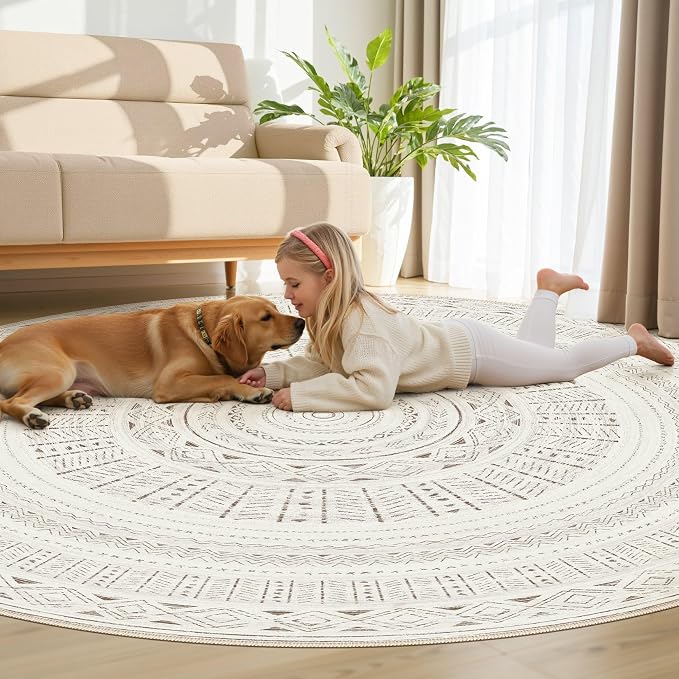 cotiled 8x8 Round Area Rug Living Room: Washable Boho Rugs - Image 7
