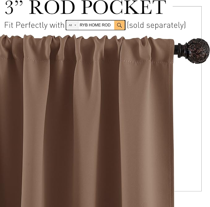RYB HOME Blackout Privacy Bathroom Window Curtains, Short Thermal Insulated - Image 2