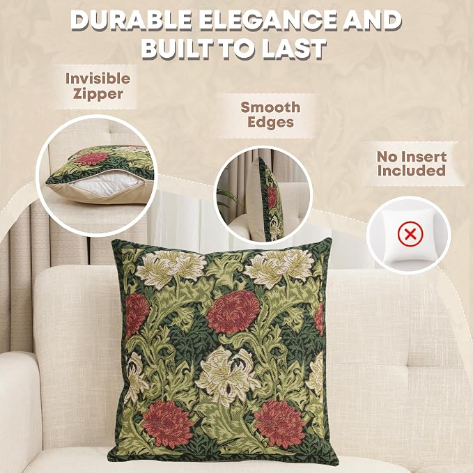 Charlotte Home Furnishings Throw Pillow Covers 16x16 in Green Chrysanthemum - Image 2