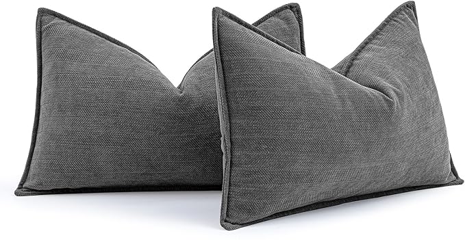 MIULEE Pack of 2 Dark Grey Decorative Lumbar Pillow Covers 12x20 Inch Soft by MIULEE