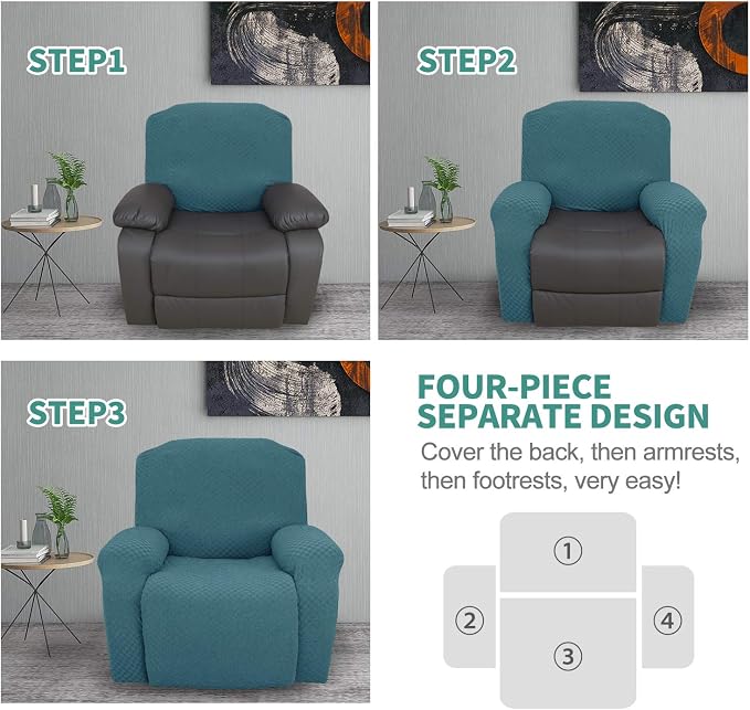 YEMYHOM 4 Pieces Stretch Recliner Slipcover Latest Jacquard Recliner Chair Cover - Image 7