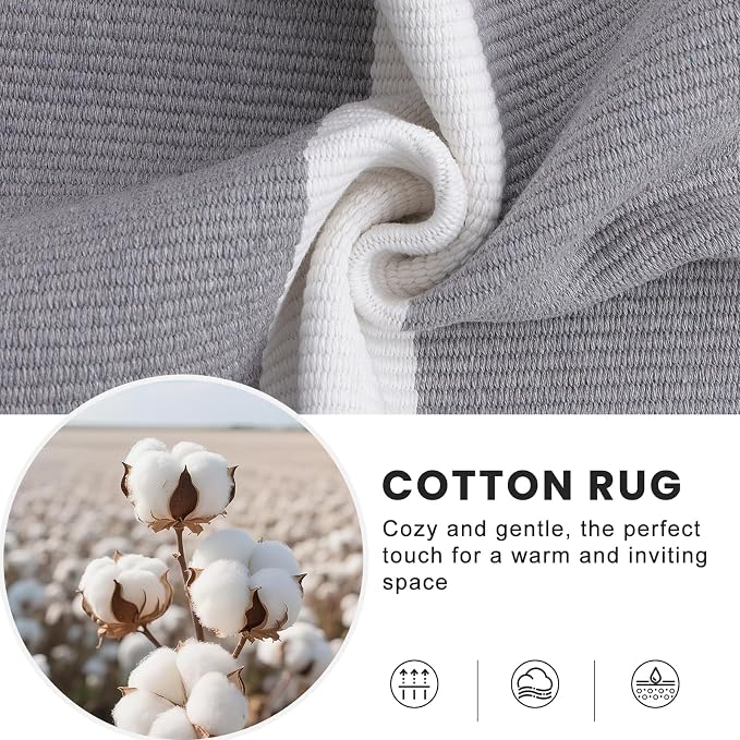 OLANLY Grey and White Striped Rug 2'4" x 3'7" – Washable Cotton Indoor Outdoor - Image 4