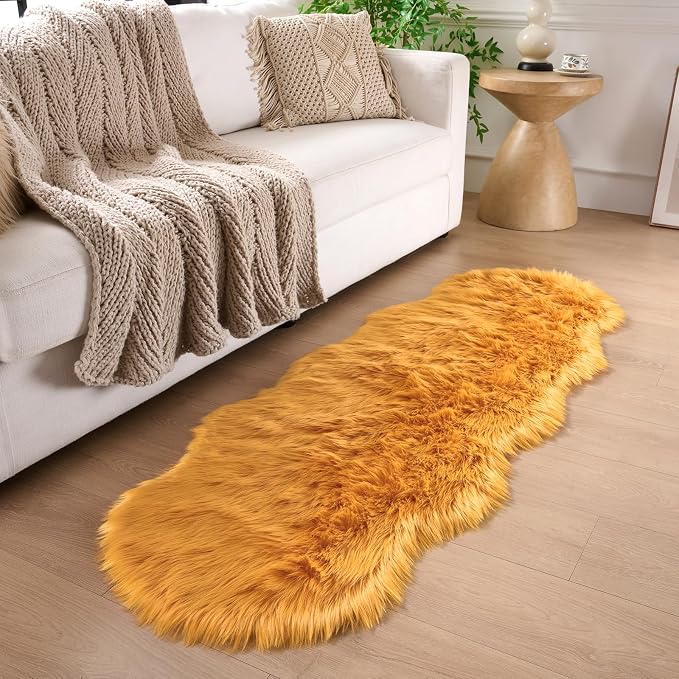 Faux Fur Rug Runner 2x6 ft Yellow - Image 5