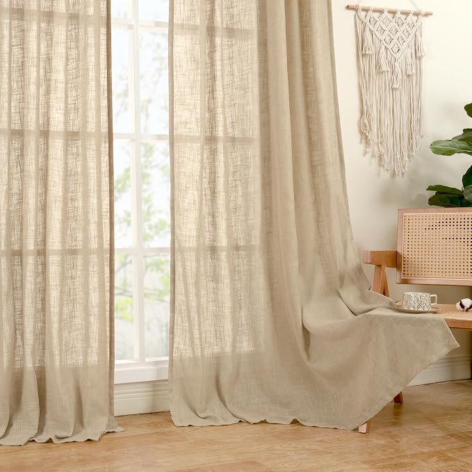 LAMIT 63 Inch Sheer Linen Window Curtains, Light Filtering Panels Back Tab and - Image 9