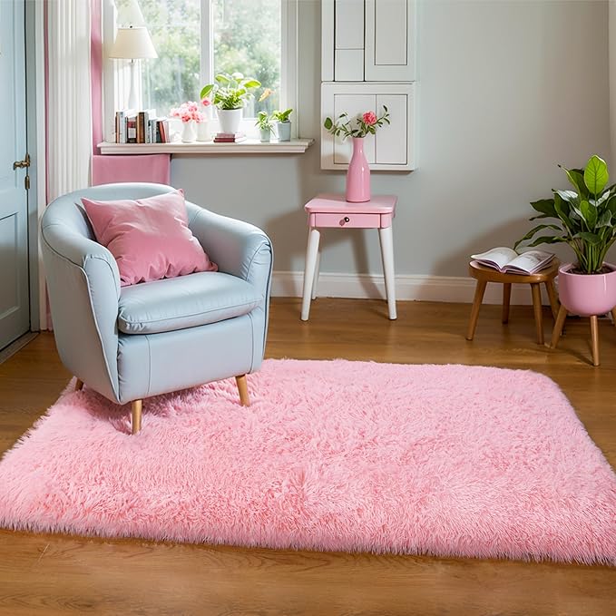 KICHOWUA Thick Area Rugs 6x9 Pink Fluffy Shag - Image 7