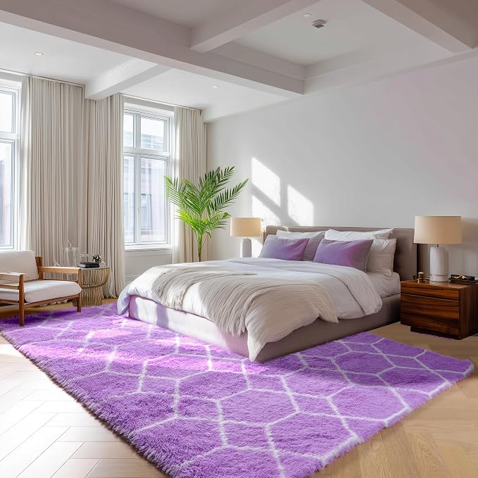 ONASAR 5x7 Area Rugs for Living Room Bedroom, Fluffy Purple and White Throw Rug - Image 5