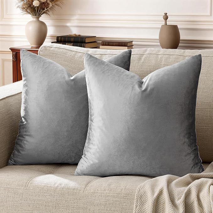 GIGIZAZA 24x24 Velvet Pillow Covers Set of 2, Dark Grey Big Square Throw by GIGIZAZAFocusingonhomedecoration