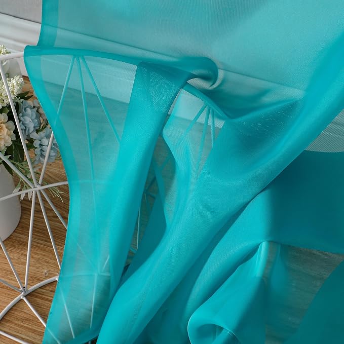 OVZME Turquoise Sheer Curtains 90 Inches Long 2 Panels - Image 4
