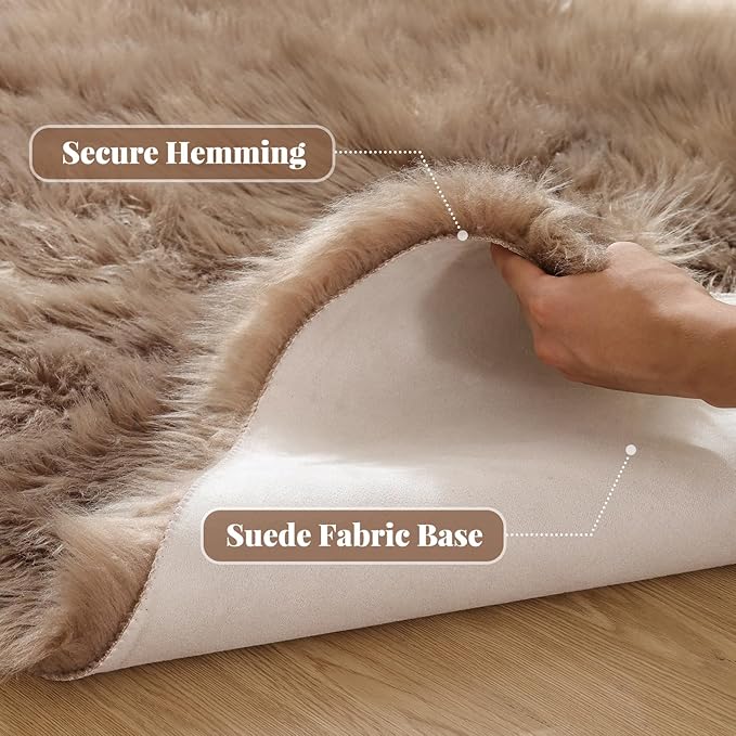 ORINOVA Beige 3ft Round Fluffy Shaggy Rug Washable Soft Area Rug - Image 6