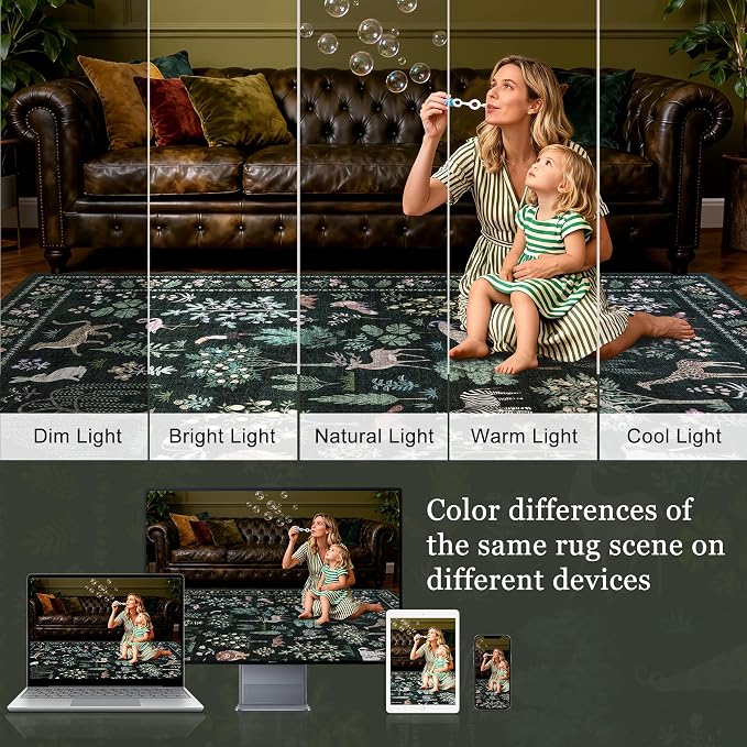 8x10 Area Rugs Living Room Rug: Vintage Washable Rug Floral Soft Carpet Indoor - Image 5