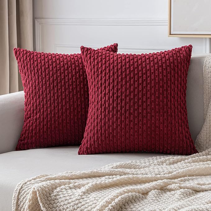 MIULEE Wine Red Throw Pillow Covers Soft Corduroy Decorative Set of 2 Boho by MIULEE