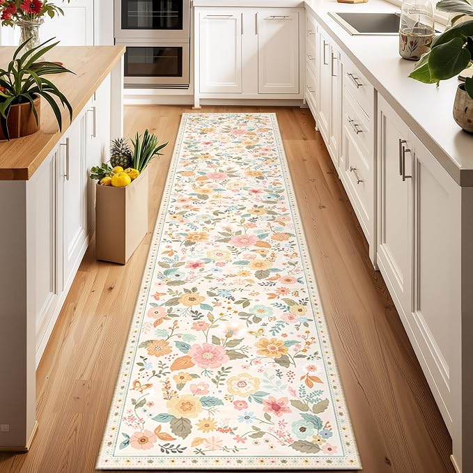RELEANY Floral Nursery 2x10 Area Rugs Washable Print Boho Cute Carpet Non Slip by RELEANY