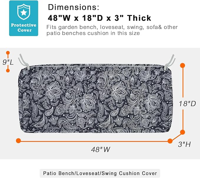 NettyPro Patio Bench Swing Loveseat Cushion Covers, Water Resistant UV - Image 5