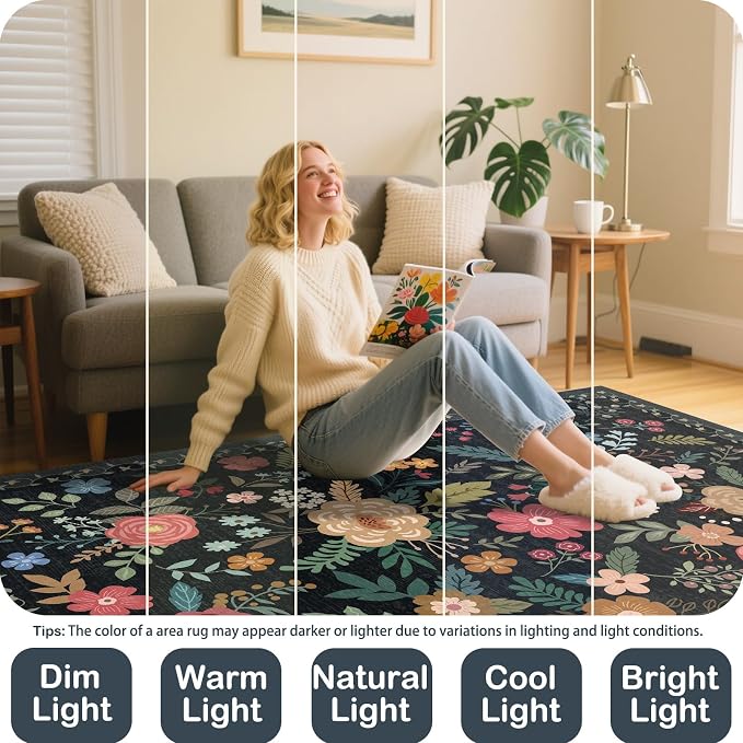 8x10 Area Rug, Floral Rugs for Living Room, Stain-Resistant Washable Bedroom Rug - Image 7