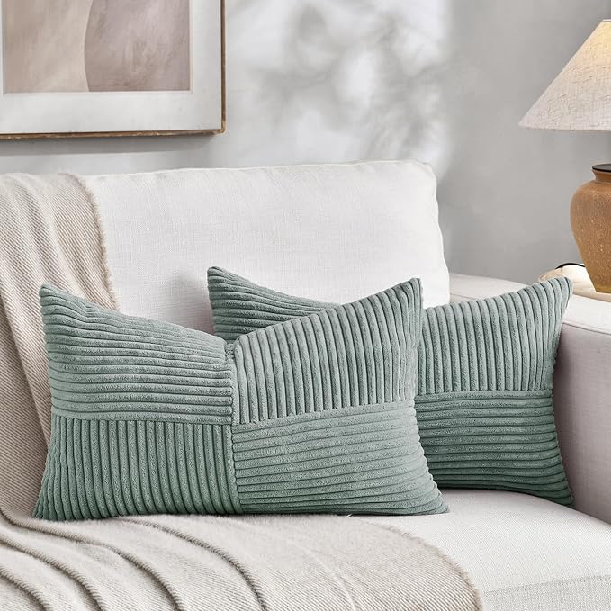 Fancy Homi 2 Packs Grey Blue Lumbar Decorative Throw Pillow Covers 12x20 Inch by Fancy+Homi