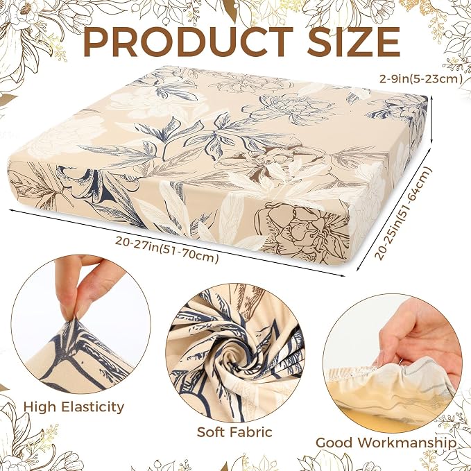 Tegeme 8 Pcs Stretch Printed Sofa Cushion Covers Outdoor Floral Couch Covers - Image 2