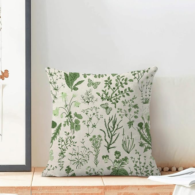 AEIOAE Summer Pillow Covers 20x20 Inch Set of 2, Olive Green Wild Flower Plant - Image 3