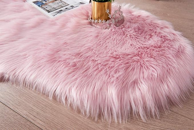 SERISSA Ultra Soft Fluffy Pink Faux Sheepskin Fur Shaggy Couch Cover Furry - Image 5