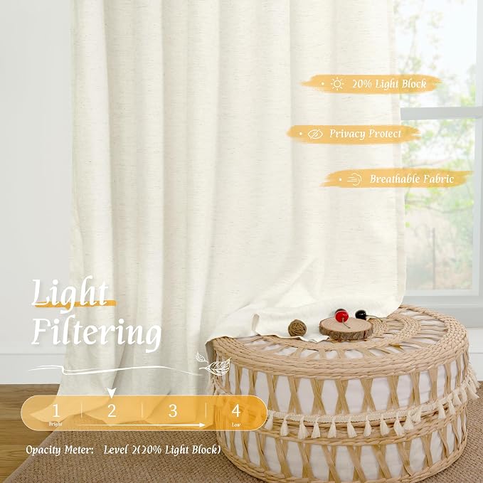 LAMIT Natural Linen Curtains 63 Inch Length - Image 4