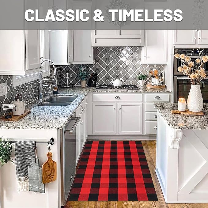 IOHOUZE Christmas Buffalo Plaid Rug 3x5 Ft Outdoor Indoor Doormat Red Black - Image 3