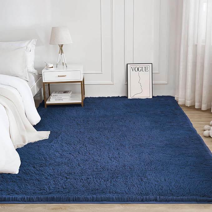 Litanika 6x9 Shag Area Rug for Living Room Bedroom, Dark Blue High Pile Ultra - Image 2