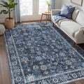 Tangsoo 4x6 Washable Area Rugs Non Slip, Boho Distressed Vintage Blue Floral by Tangsoo