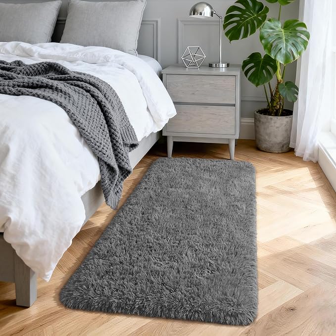 Merelax Fluffy Shaggy Small Area Rug, Deep Grey 2x4 Runner Rugs by Merelax