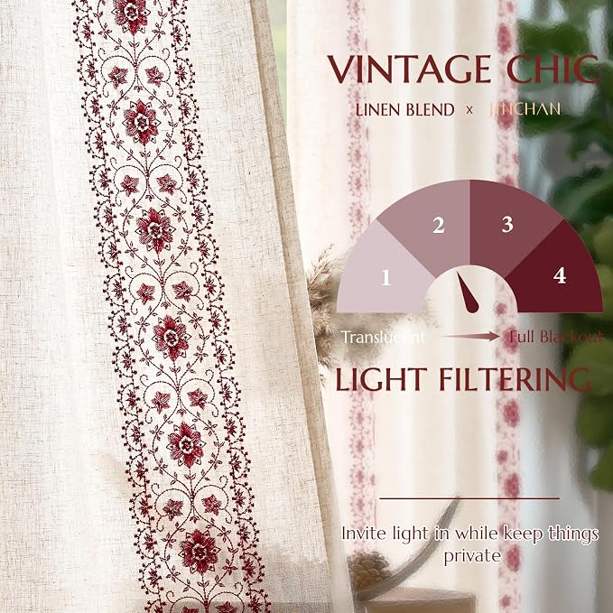 jinchan Weslie Small Window Curtains 45 Inch Length Linen Cafe Curtains - Image 6