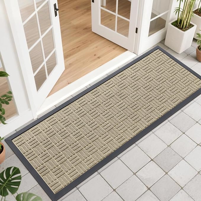 OLANLY Front Door Mat Outside Entrance 47x17, Heavy Duty Sturdy Natural Rubber by OLANLY