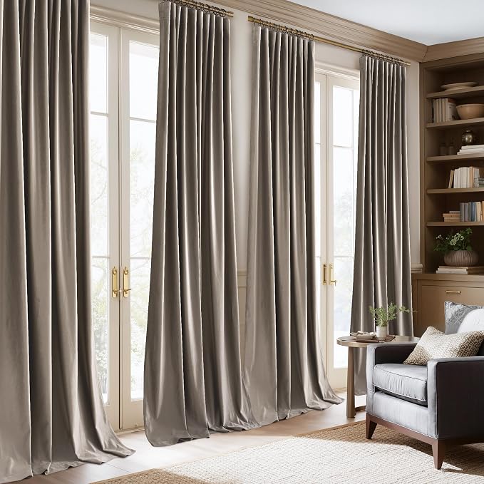 NICETOWN Taupe Blackout Velvet Curtains - Image 2