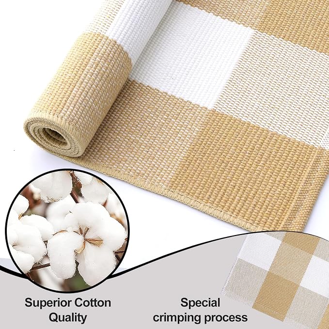 OLANLY Buffalo Plaid Rug 2' x 3' – Beige and White Cotton Checkered Doormat - Image 5