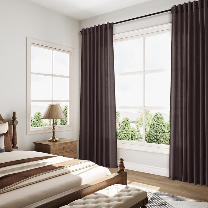 Nanspring Cocoa Coffee Curtains 102 Inches Long, Back Tab Linen Blend Light - Image 8