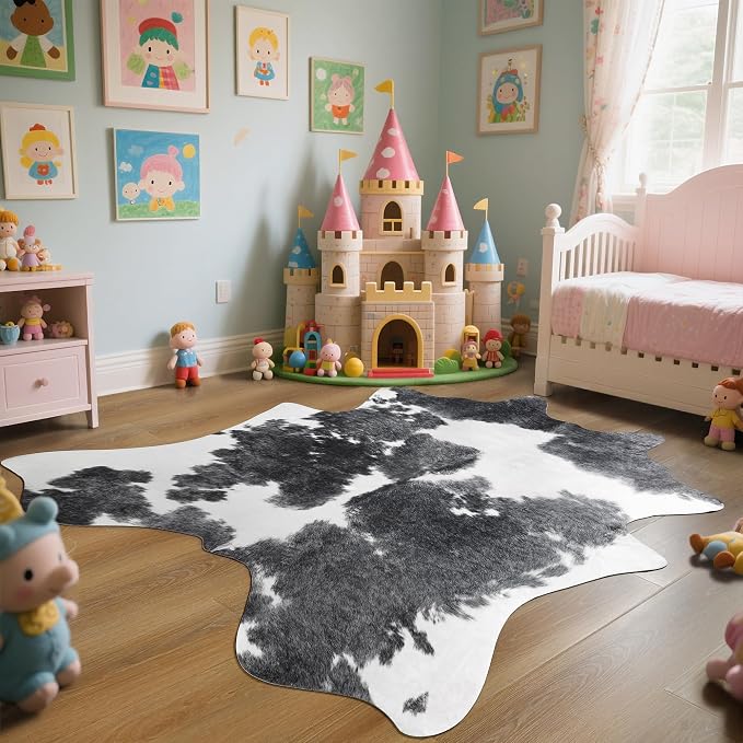 Easycozy Faux Cowhide Cow Print Rug: 5.2 x 6.2 Western Decor Faux Cowhide by HomeWesternDecoration