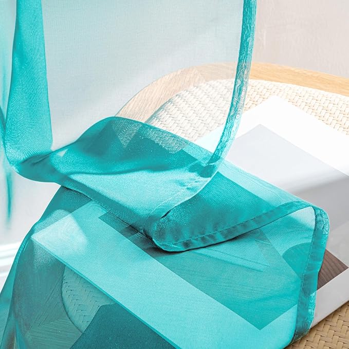 MIULEE Turquoise Sheer Curtains 84 Inches Long, 4 Panels Set, Light Filtering - Image 7