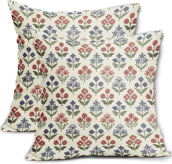 4th of July Patriotic Floral Pillow Covers 24x24 Inch Set of 2 by Sivirary