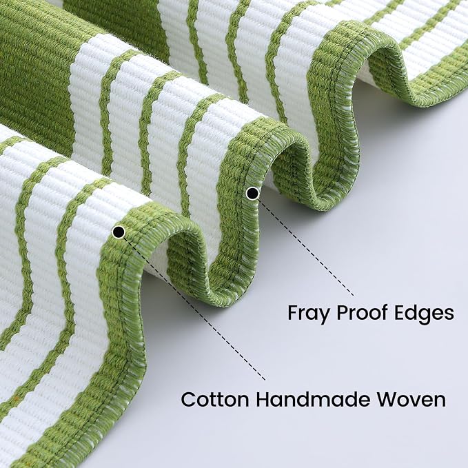 OLANLY Green and White Classic Striped Rug 3' x 5' – Washable Cotton Indoor - Image 4
