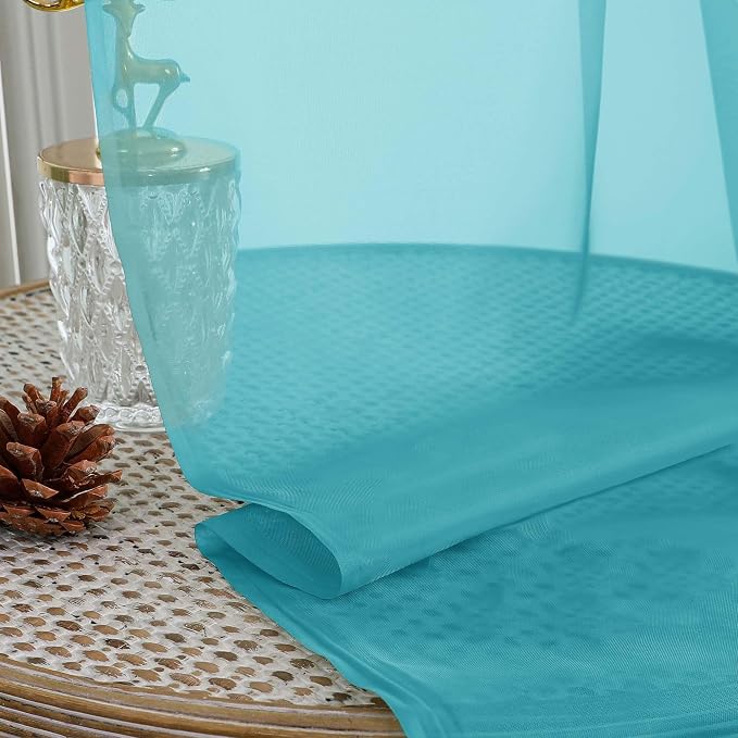 OWENIE Sheer Turquoise Curtains, Sheer Curtains 63 inch Length 2 Panels Set - Image 7