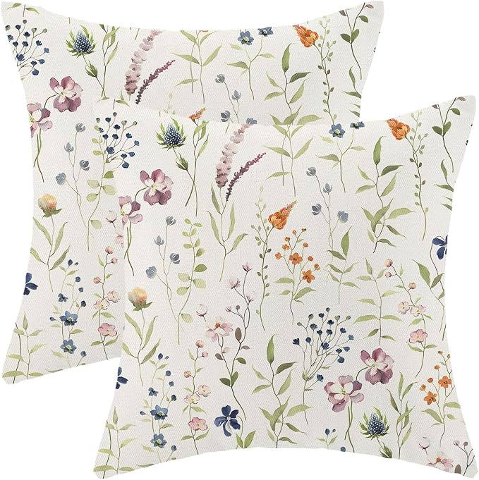 AEIOAE Spring Pillow Covers 18x18 Inch Set of 2, Sage Green Colorful Wild by AEIOAE