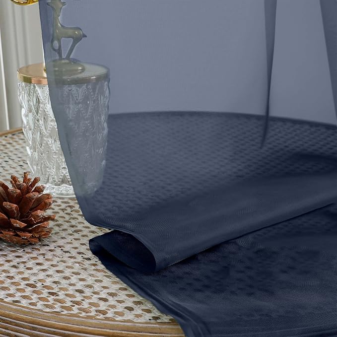 OWENIE Sheer Curtains 84 Inches Long 2 Panels Set, Sheer Navy Blue Curtains - Image 5