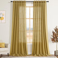 Nanspring Gold Linen Curtains Semi Sheer Gold 96 Inches Long 2 Panels Set by Nanspring