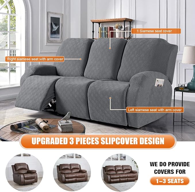 VANSOFY Recliner Cover, 3-Pieces Stretch Reclining Couch Covers - Image 6