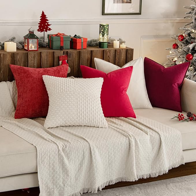 MIULEE Red Velvet Throw Pillow Covers 18x18 Soft Decorative Solid Square - Image 4