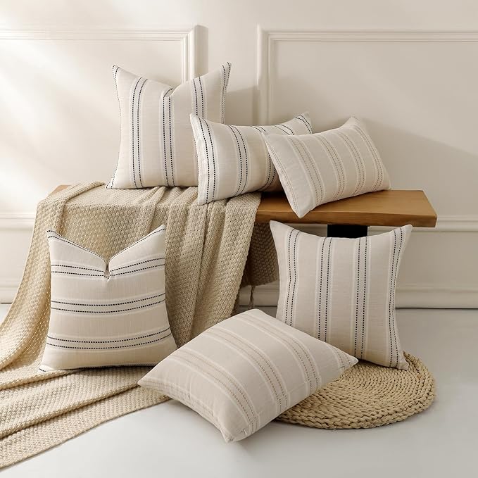 Hckot Throw Pillow Covers 24x24 Set of 2 Striped Pillow Covers Textured Linen - Image 6