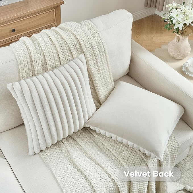 FUTEI Cream White Decorative Throw Pillow Covers Set of 2, 20x20 Inch Soft - Image 4