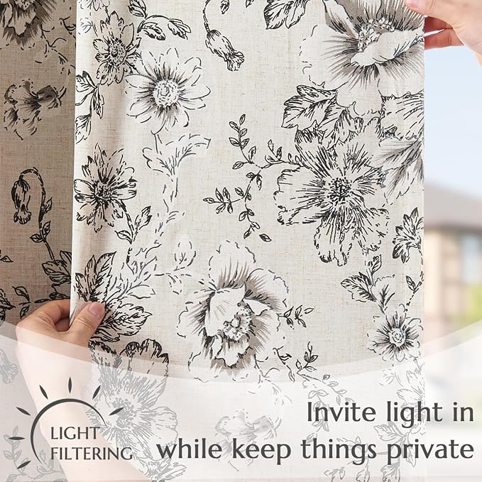 jinchan Tie Up Curtain Double Layer Linen Roman Shades Valance Curtain Floral - Image 3