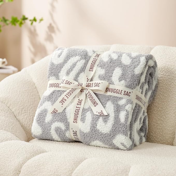 Snuggle Sac Leopard Blanket for Couch Bed Sofa 60x80 inches, Reversible Grey - Image 3